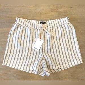 Quince Women's Ivory and Black Drawstring 100% Linen Shorts Medium NWT